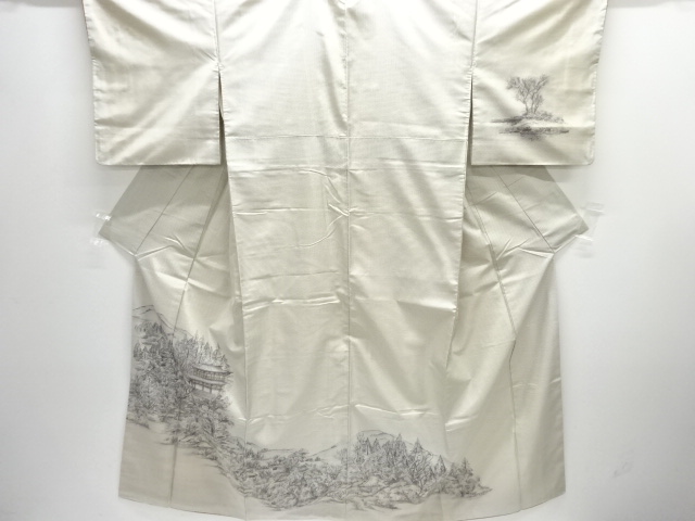 JAPANESE KIMONO / ANTIQUE KIMONO / SILK / OSHIMA TSUMUGI / SCENERY